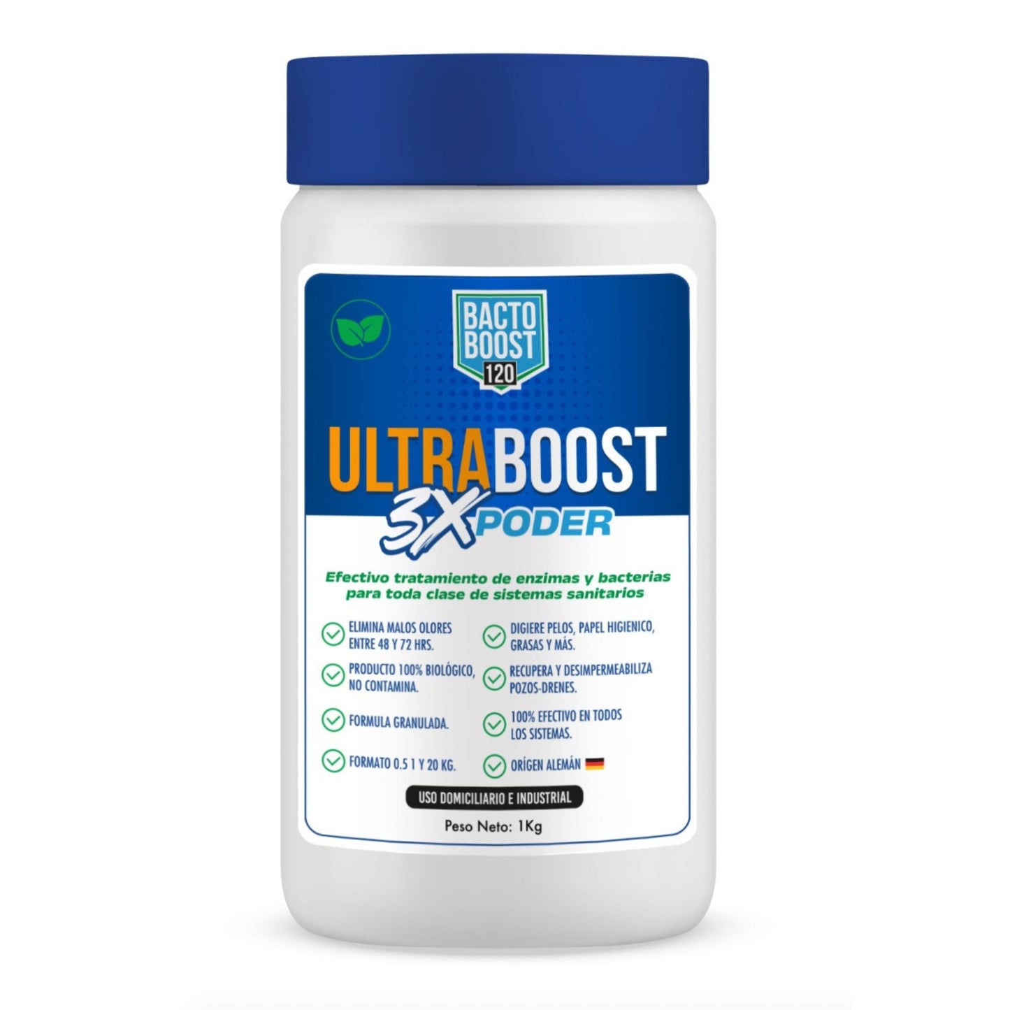 BACTOBOOST ULTRA/ Uso específico 1kg – Cobertura total para sistemas sanitarios de hasta 8 artefactos o doble aplicación
